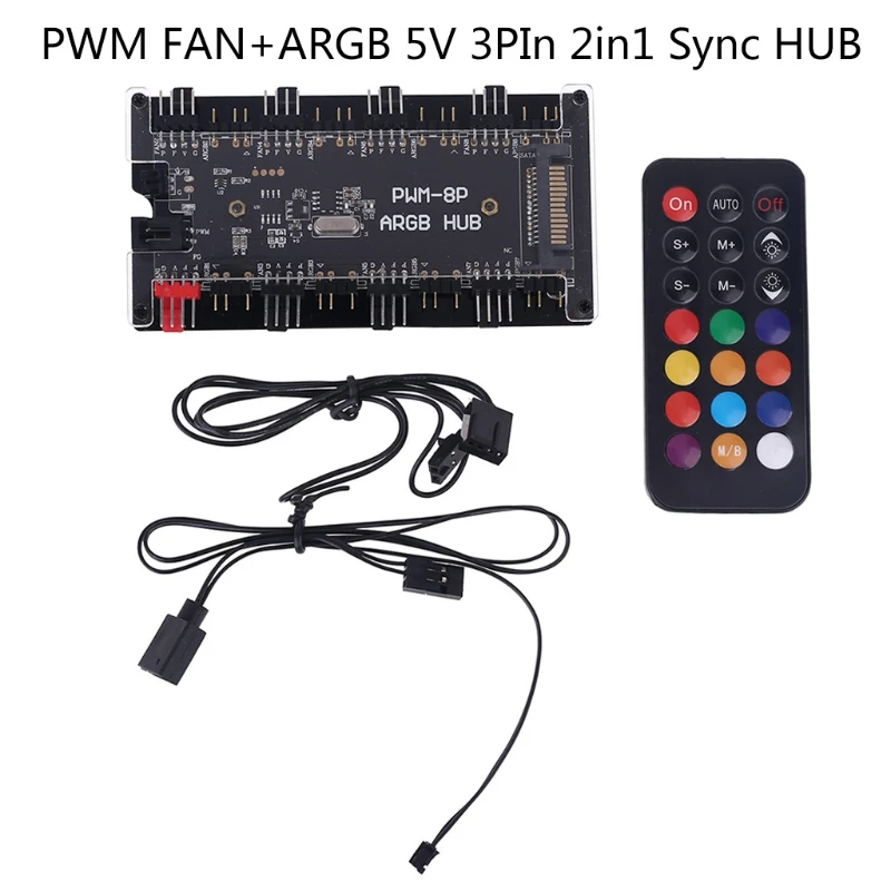 

2021 Hot Sale PWM FAN+5V 3PIN ARGB Lighting 2in1 Sync HUB Controller 1 To 8 Multi Way Splitter