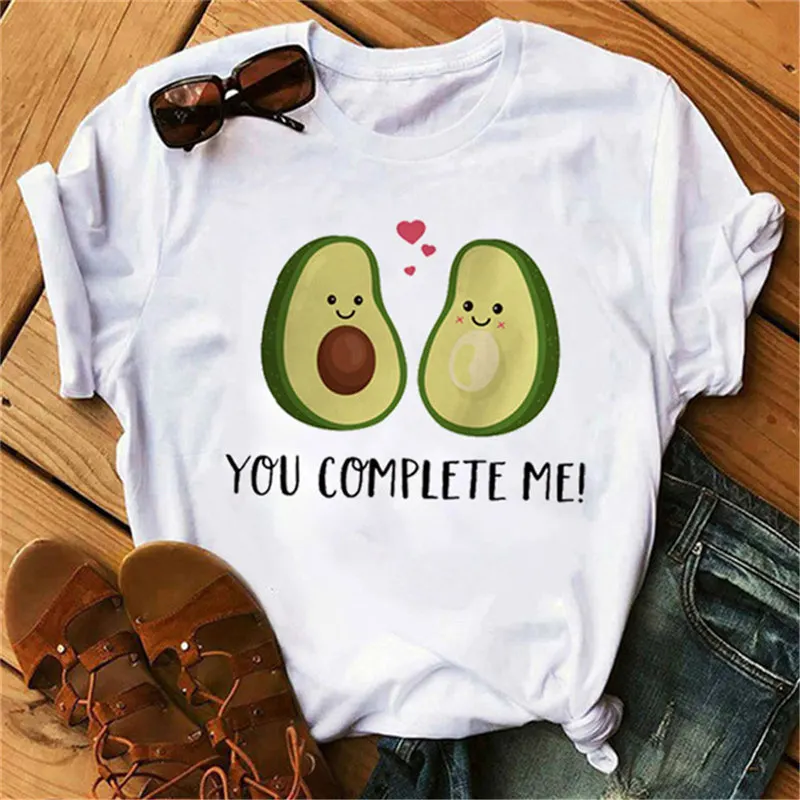 

New hot sale printed kawaii cartoon T-shirt women casual graphics avocado avocado short-sleeved shirt women summer T-shirt