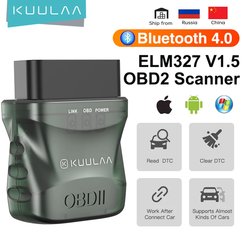 KUULAA ELM327 V1.5 OBD2 Scanner Bluetooth 4.0 OBD 2 Car Diagnostic Tool for IOS Android PC ELM 327 Scanner OBDII Reader