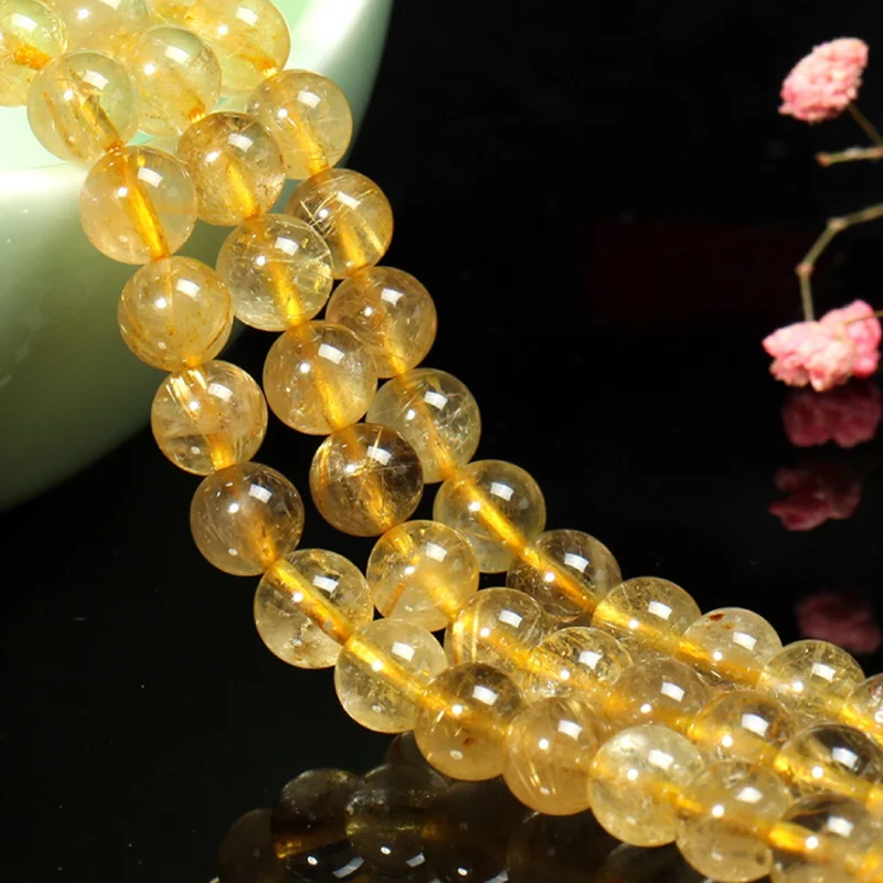 

AAA+ Natural Rutilated Quartzs Round ball Loose Bead 15.5 inch 6mm