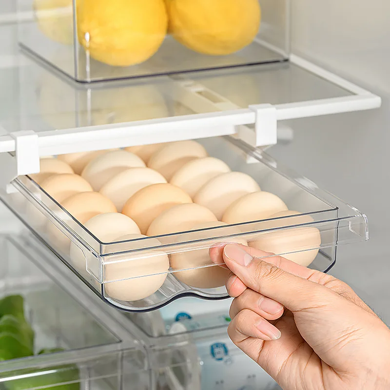 

Transparent Refrigerator Organizer Drawer Basket Kitchen Fridge Pull-out Egg Storage Box Fresh Spacer Layer Storage Rack BXHA053
