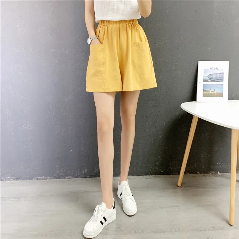 

Streetwear Shorts Women 2021 Fashion Casual High Waist Plus Size Beach Shorts Cotton Linen Female Loose Mom Jeans Wide Leg Pants