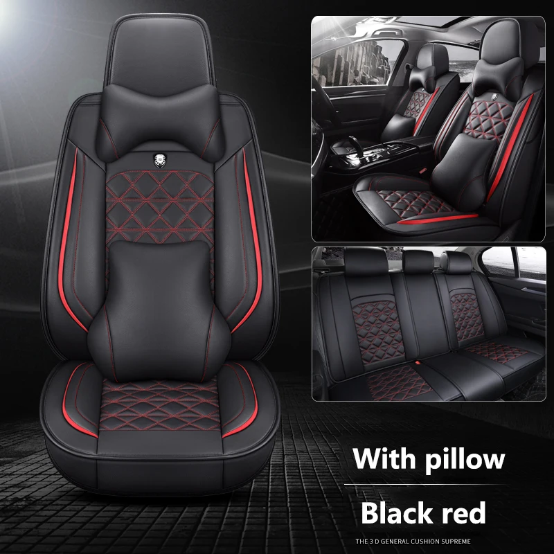 Black red pillow Универсальные кожаные чехлы для автомобильных сидений для Toyota Corolla Camry Rav4 Auris Prius Yalis Avensis Alphard 4Runner Hilux - Название цвета: Black red pillow