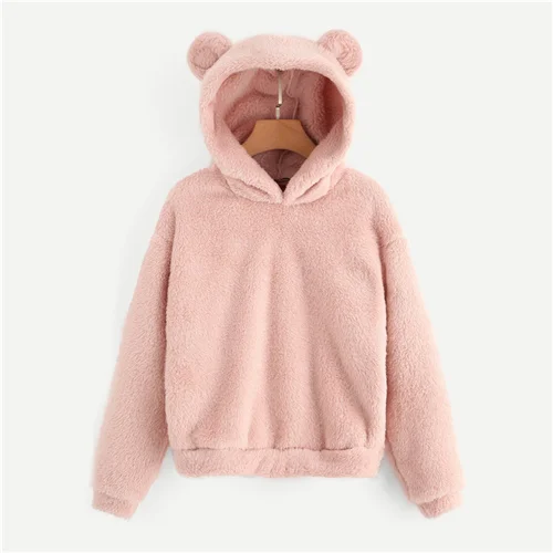 

Preppy Lovely With Bears Ears Solid Teddy Hoodie Pullovers Sweatshirt Autumn Women Campus Casual Sweatshirts japanese fashion