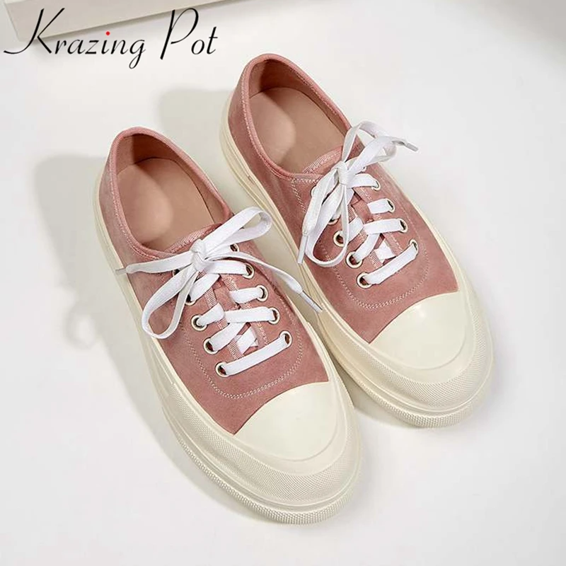 

Кроссовки Krazing pot из натуральной кожи, на шнуровке, круглый носок, платформа, Вулканизированная подошва, Сказочная обувь принцессы для отдых...