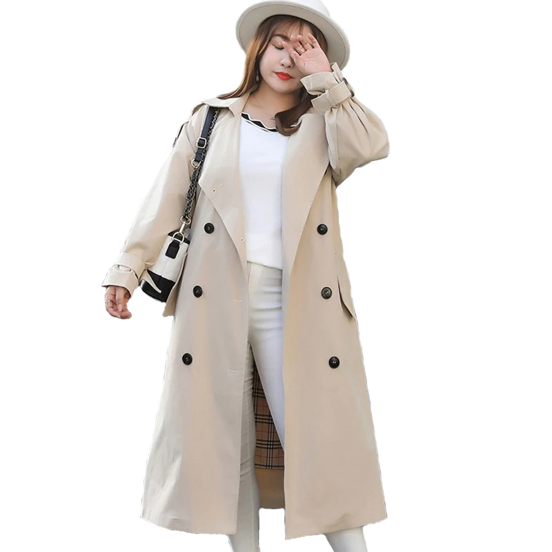 

Plus Size 3XL 4XL Trench Coat Women 2020 New Spring Autumn Solid color Long sleeve Long Windbreaker Female Belted Slim Outerwear