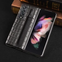 luxury crocodile pattern protective cover with s pen holder phone case for samsung galaxy z fold 3 5g w22 s pen slot back capa