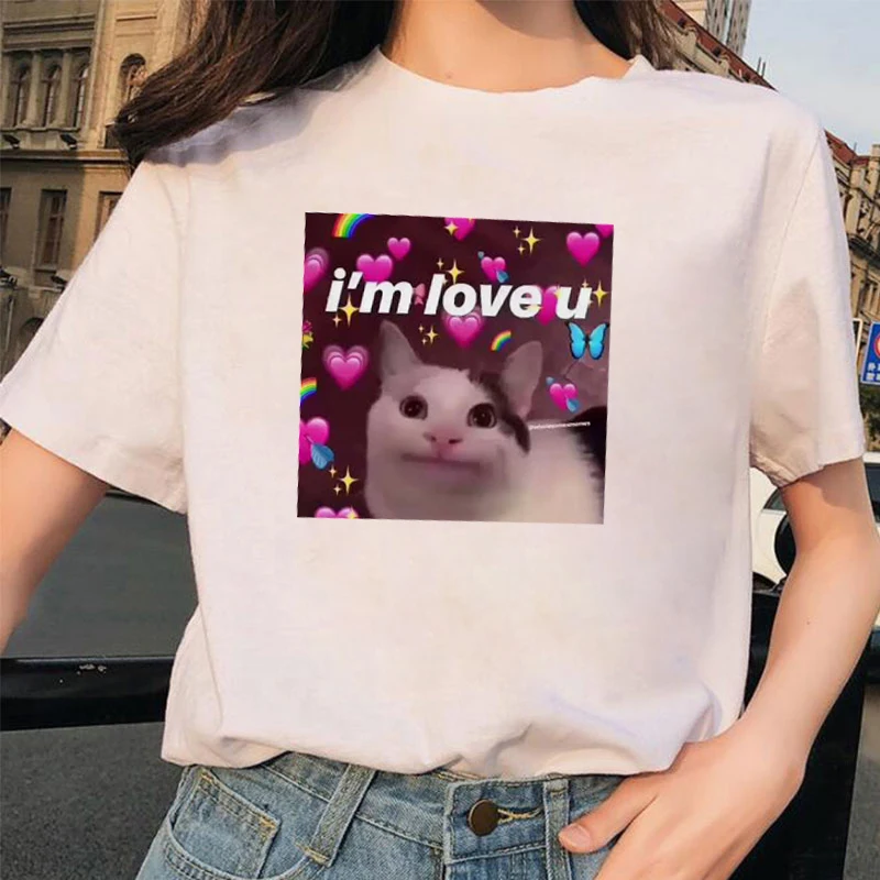 Модная женская футболка с принтом Love Cat повседневные свободные женские футболки