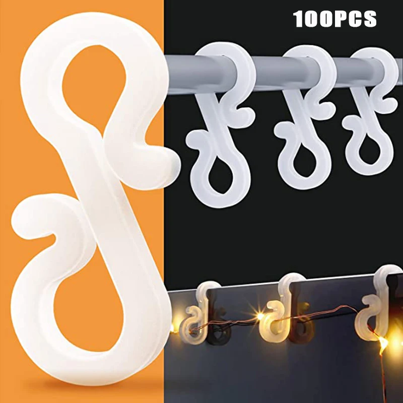

100Pcs Christmas Mini Gutter Hang Hooks Plastic S Shaped Christmas Light Clips Hook for Outdoor Indoor Strings Lights 66