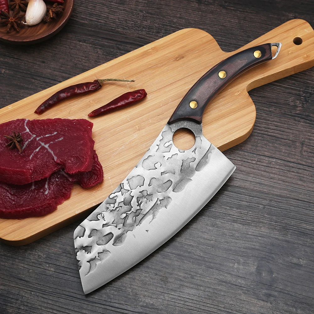 

Xyj 7.5'' Chopping Knife Meat Cleaver Stainless Steel Hammer Blade Kitchen Knife Full Tang Wood Handle Chef Slicer With Gift Box