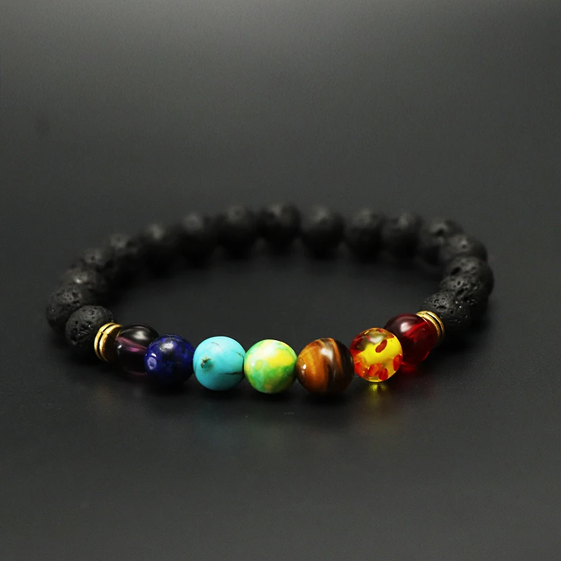 Новинка 2019 браслет с 7 чакрами Мужская черная лава Исцеляющие балансирующие