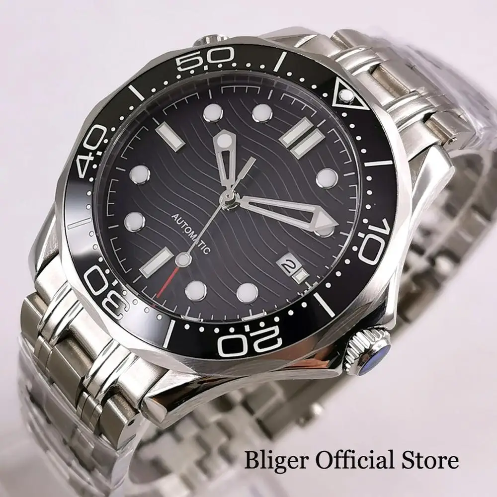 

Часы наручные BLIGER мужские с сапфировым стеклом, брендовые автоматические спортивные, с круглым ремешком, чёрные/синие/серые циферблаты