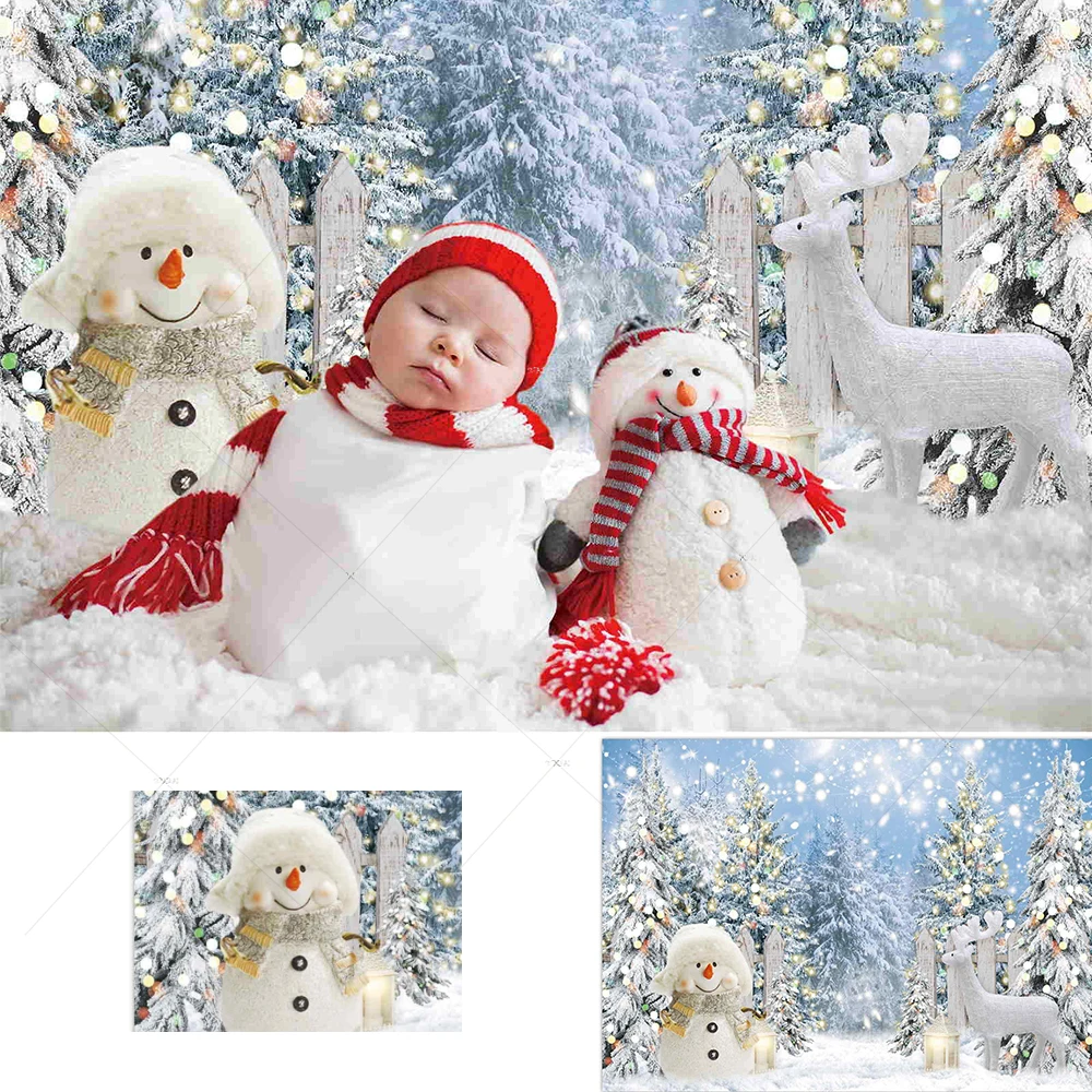 

Winter Backdrop Snowman Forest Pine Background Snow Glitter Christmas Xmas Holiday Party Decor Banner Studio Photography Props