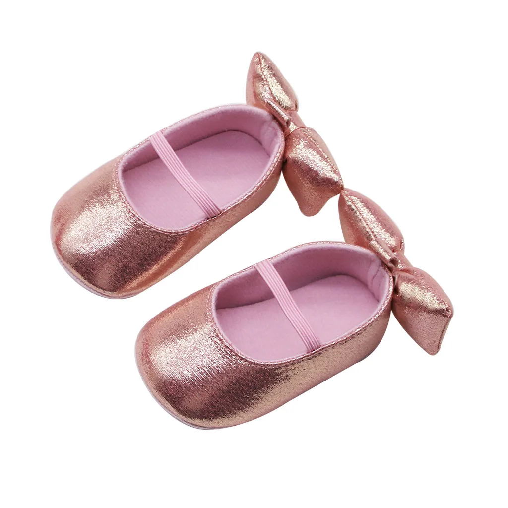 Однотонные туфли для новорожденных девочек с аппликацией и блестками мягкой