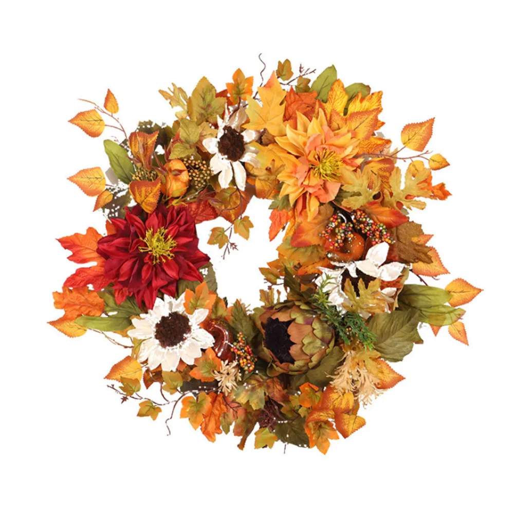 

Simulation Autumn Chrysanthemum Home Wreath Wedding Thanksgiving Day Christmas Festival Faux Party Wall Decoration Sunflower