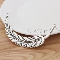 2 pieces tibetan silver long curved feather leaf connector charms pendants for necklace jewellery making findings 88mm