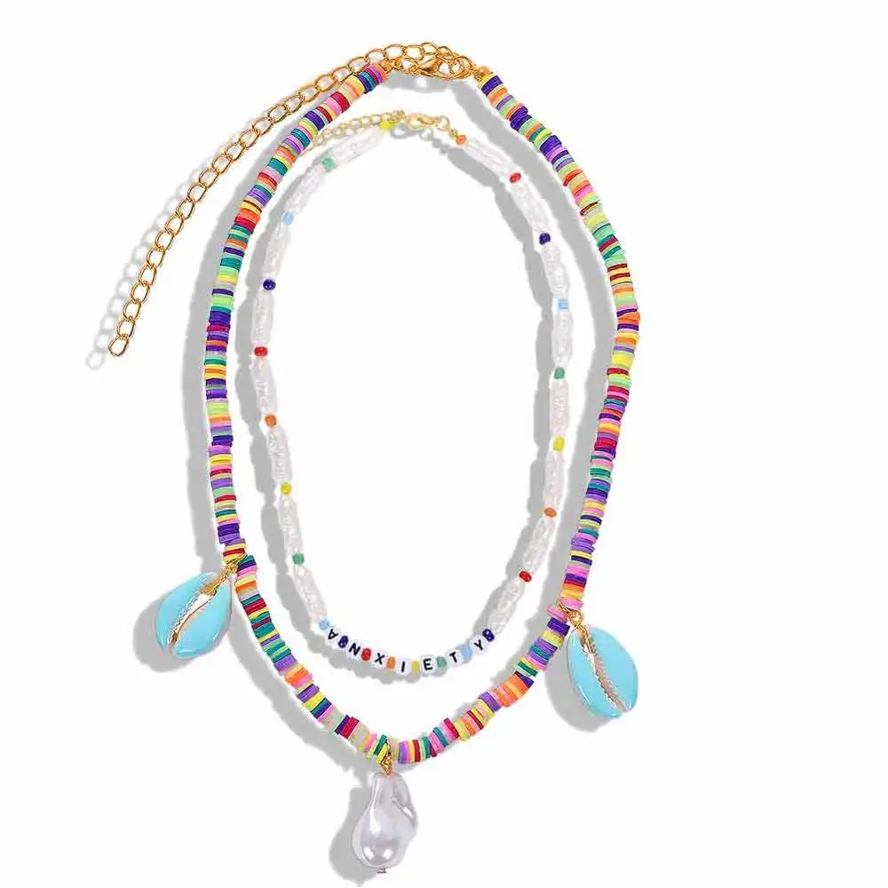 Dvacaman Boho красочные 2 шт./компл. бусы цепочка из нержавеющей стали этнические Многослойные Колье чокер с бусинами для женщин вечерние ювелирные изделия - Окраска металла: set1