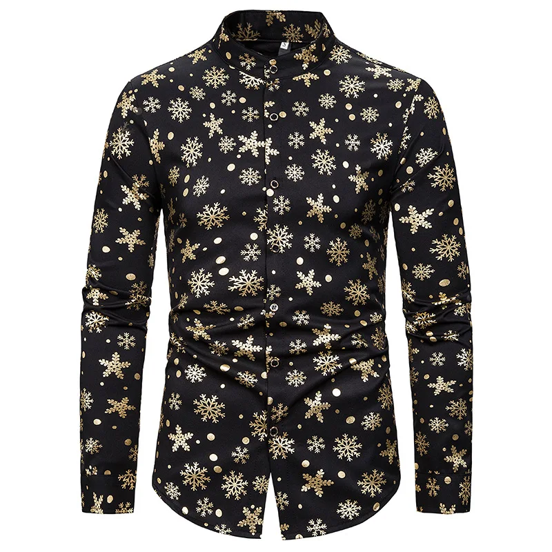 

Luxury Gold Snow Bronzing Print Henley Shirt Men 2021 Brand Long Sleeve Button Up Shirt Mens Disco Party Wedding Dress Shirts