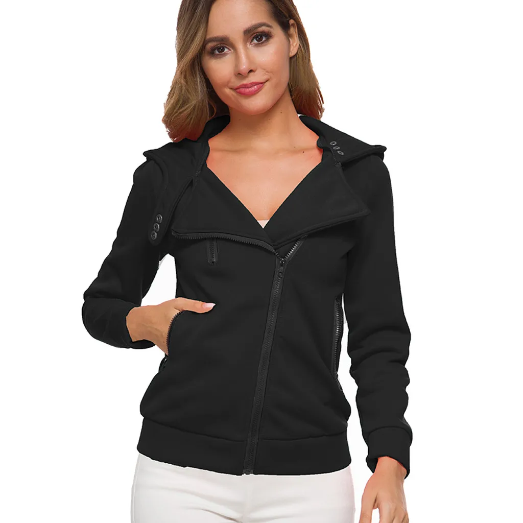 Новая модная женская теплая Длинная толстовка на молнии куртка с капюшоном