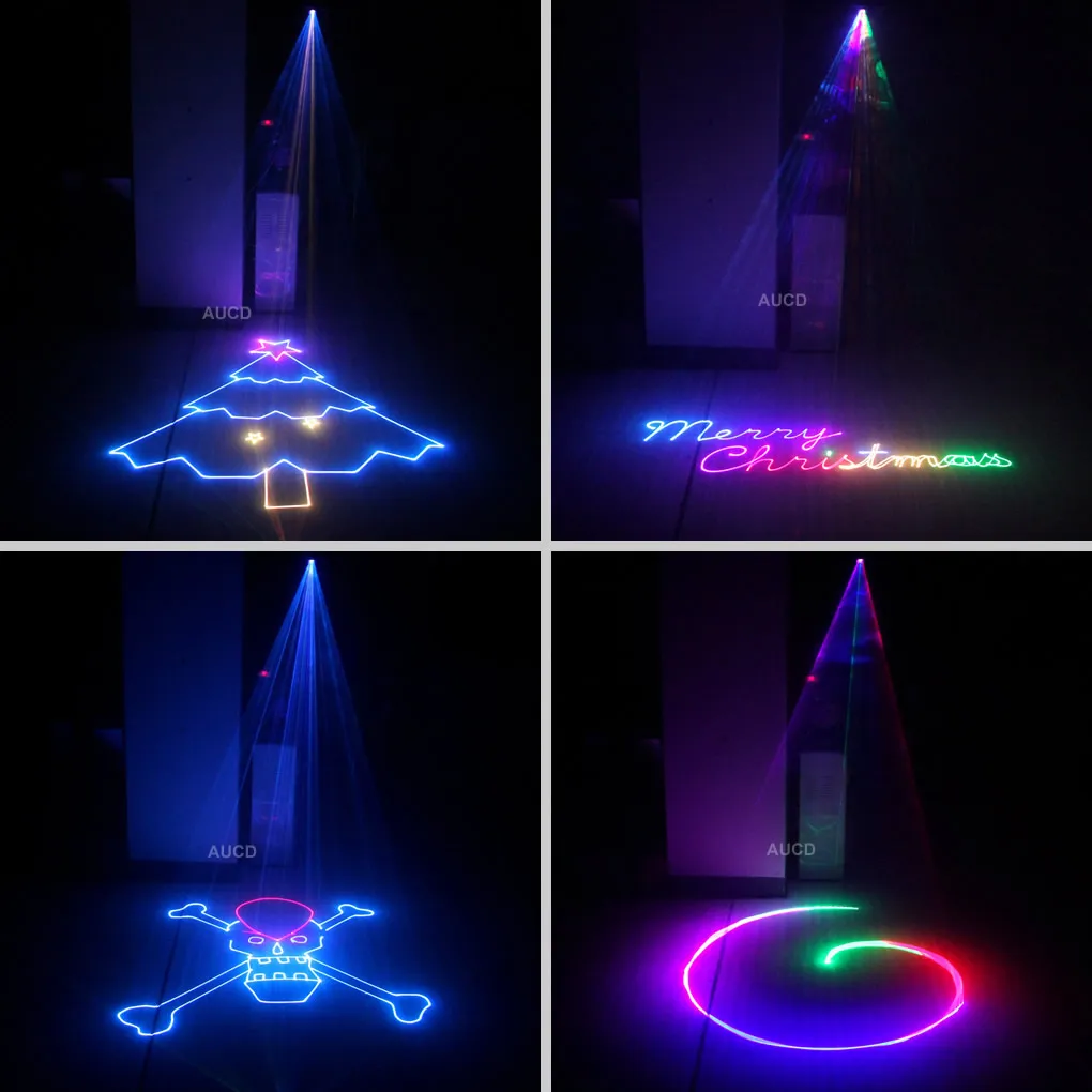 1 Вт RGB Полноцветный белый музыкальный сканер с анимационными узорами лазерный