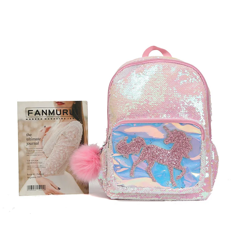 Cute Girls Sequins Backpacks Children Unicorn Mermaid Panda Cartoon Shoulders Bags for Kids Outdoor Backpack with Large Capacity