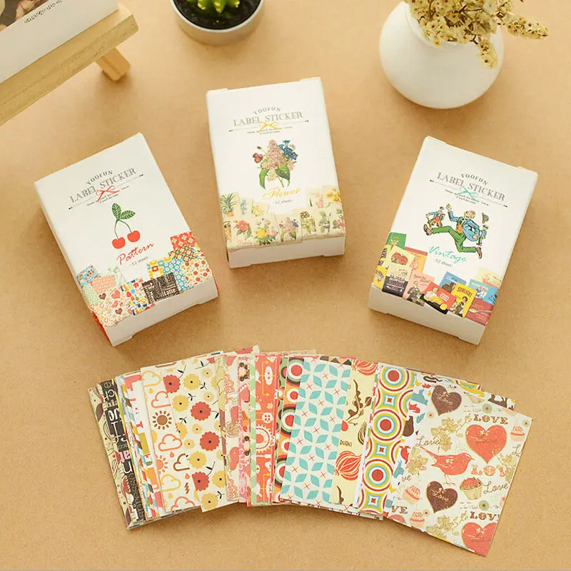 52 шт./упак. DIY мультяшная бумага стикер для рукоделия Mini Cute Print Retro Paper Скрапбукинг