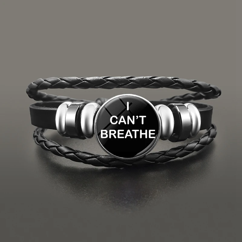 I Can't Breathe Leather Bracelet Punk Glass Dome Button Snap Bracelets American Protest Black Lives Matter Jewelry Accessories |