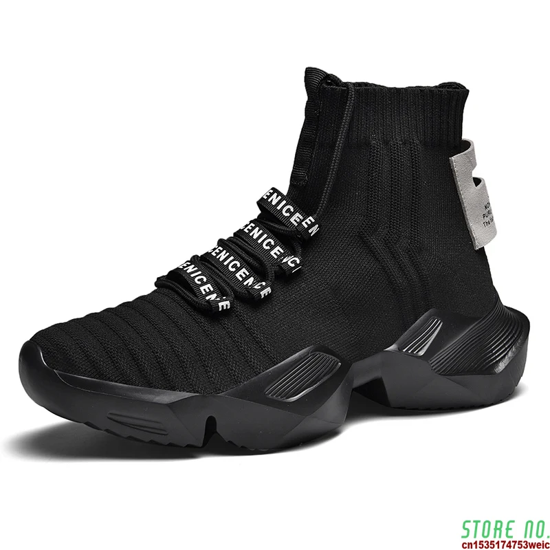 

High Top Men Running Shoes Sock Sneakers Men Breathable Thick Sole Outdoor Sports Footwear Custom Logo Packing For Drop Shipping