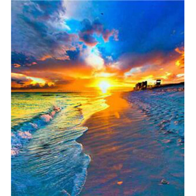 

Алмазная живопись 5D «сделай сам», картина с пейзажем, морской рассвет, красивая картина, квадратная/круглая Алмазная вышивка крестиком, дек...