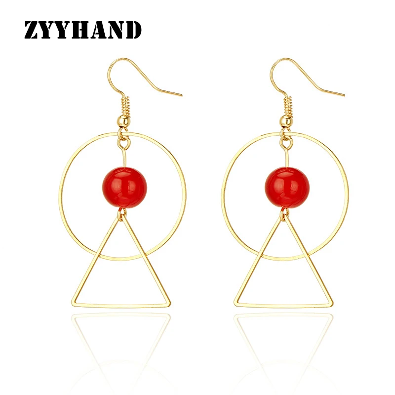 Золотистые женские круглые серьги-подвески с бусинами | Украшения и аксессуары