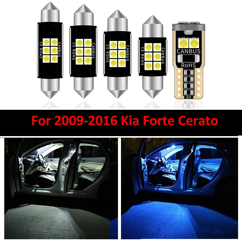 

8 PCs/set Car Accessories Interior LED Light Bulbs Package Kit For 2009-2016 Kia Forte Cerato T10 31MM 39MM Map Dome Trunk Lamp