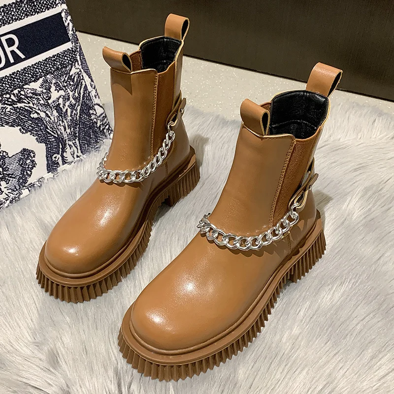 

Boots for Women Fashion 2021 Autumn Women's Boots Chunky Chelsea Boots Heel Chain Slip-on Ankle Boots for Women Platform Boots