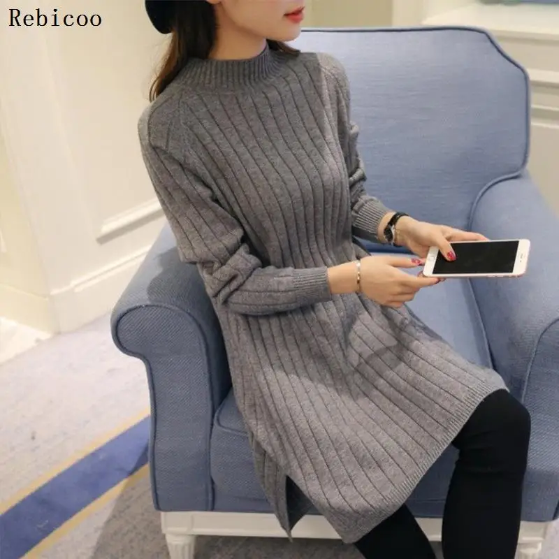 Женский свитер и пуловер осенне-зимний Теплый с воротником средней длины вязаное