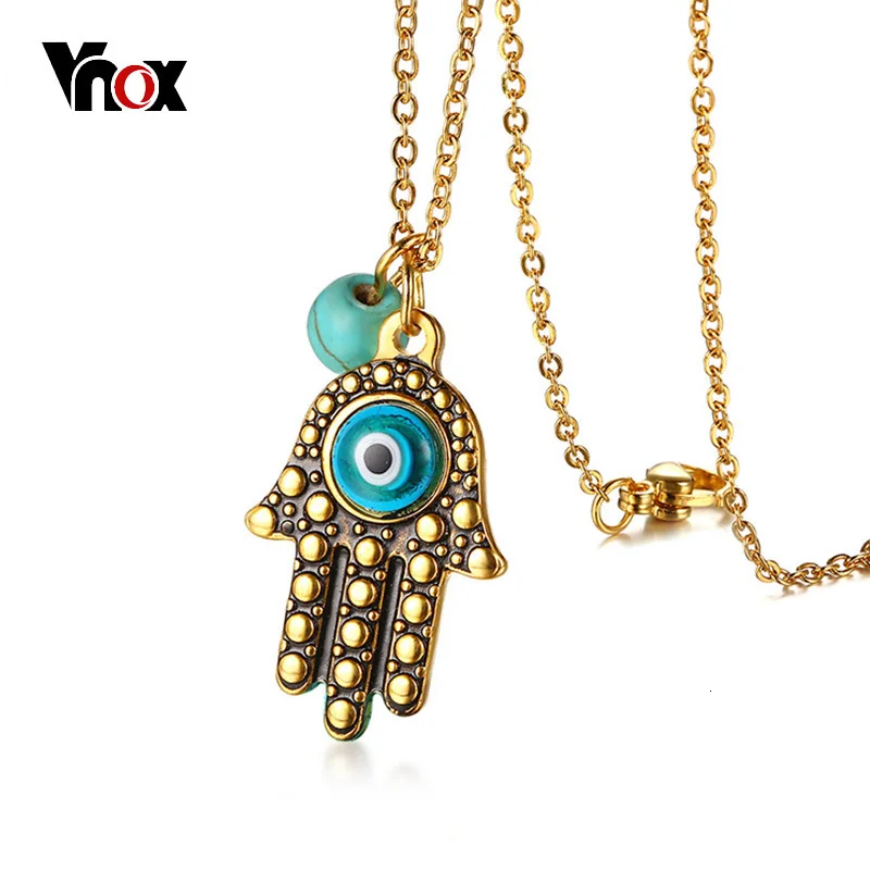 Кулон Vnox Hamsa для женщин ожерелье в форме руки с камнем подвеска золотого цвета из