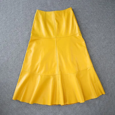 

2020 Women Spring Genuine Real Sheep Leather Skirt E24