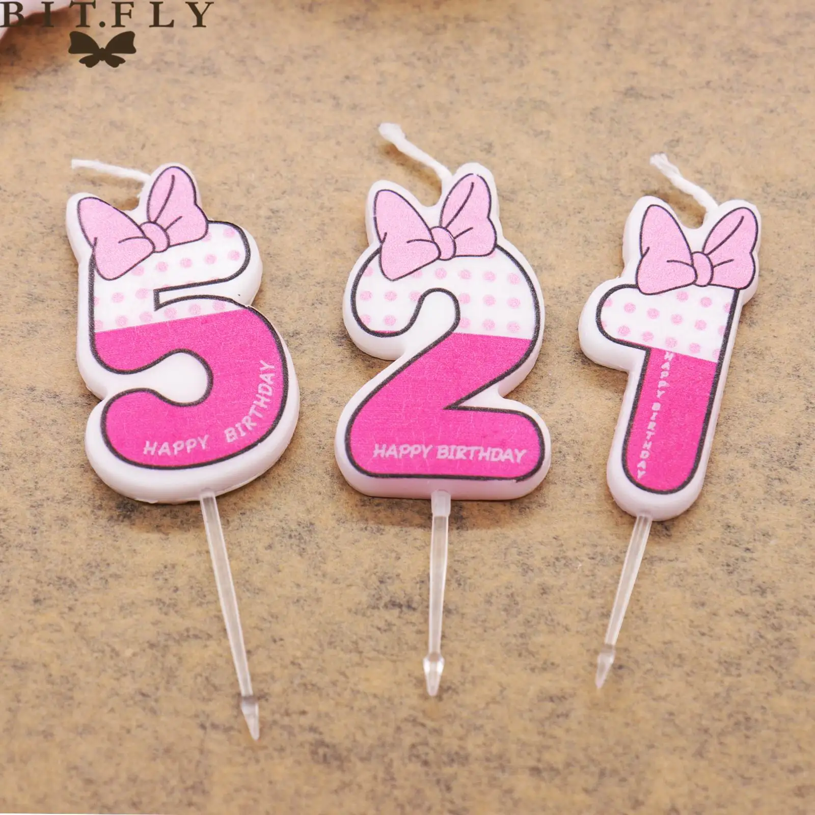 

Bow-Knot Number 0-9 Birthday Party Cake Decoration Candles Anniversary Valentine's Day Romantic Pink Number 520 Candles Supplies