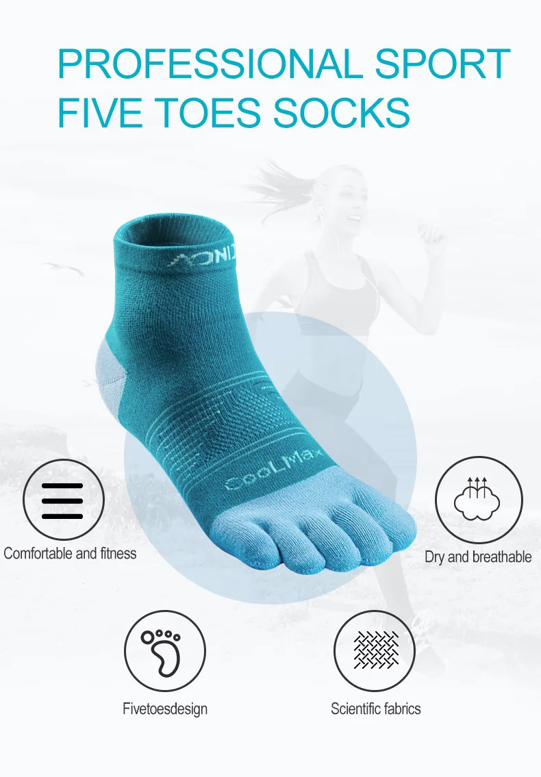 AONIJIE E4806 2 Pairs Ultra Run Middle Tube Five Toe Socks Quarter Socks Toesocks For Running Marathon Race Trail
