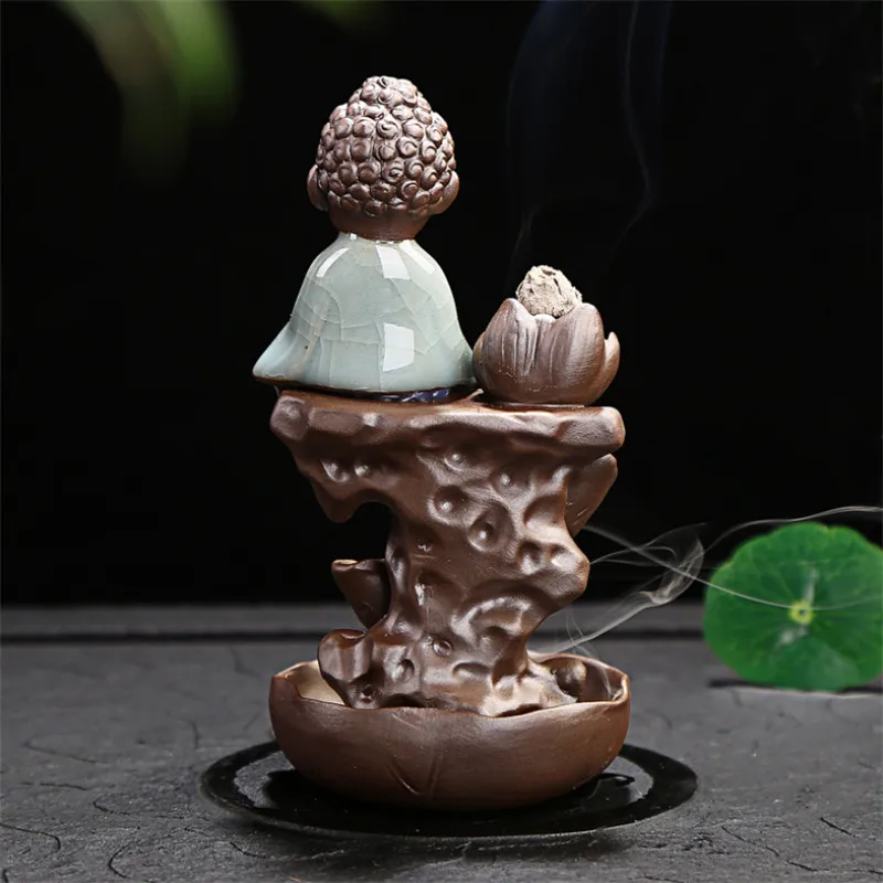 Керамическая ледяная с трещинами маленький монах горы курильница для благовоний