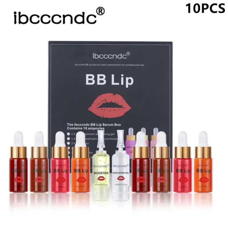 

5ml 2021 Korean BB Lips 10 Vials Ampoule Serum Kit BB Lip Serum Pigment BB Cream Set For Lip Gloss MTS Mesotherapy Curing TSLM1