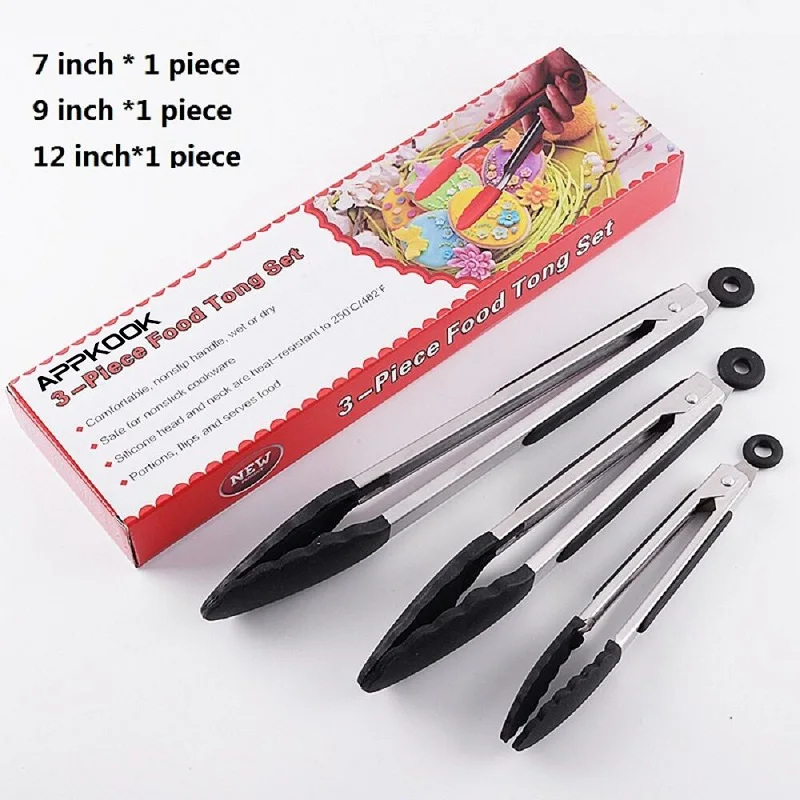 APPKOOK 3 шт кухонные щипцы силиконовые для пищи из нержавеющей стали антипригарные