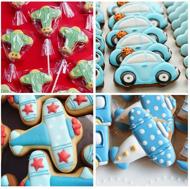 

5pcs Vehicle Cookie Cutter Stainless Steel Cut Candy Biscuit Mold Cooking Tools Car Train Ship Pastry Cake Fondant Cutters Mould