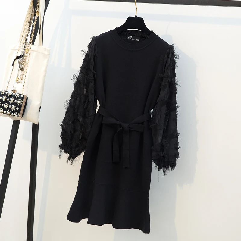 Женский костюм с рукавом-фонариком платье для полных женщин большого размера на