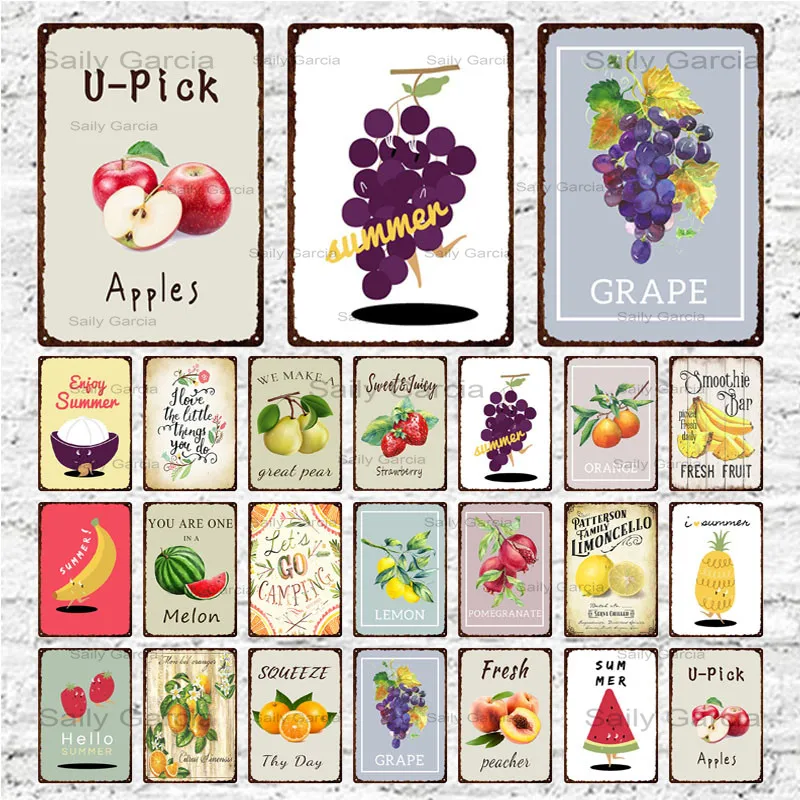 Фруктовый металлический постер яблочный Виноград банан и лимон оловянный знак