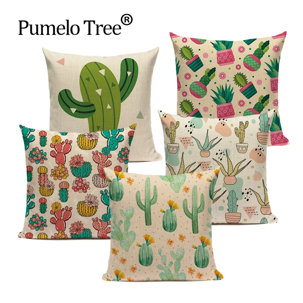 

Скандинавская Подушка с изображением кактуса, чехол для подушки с тропическим растением, разноцветный декоративный чехол для подушки С КАК...