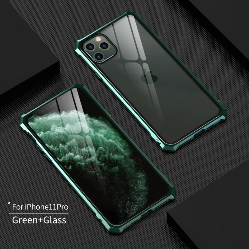 Роскошный металлический корпус для iphone 11 Pro Max, задняя крышка из закаленного стекла для iphone 11 Pro, алюминиевая рамка для iphone 11