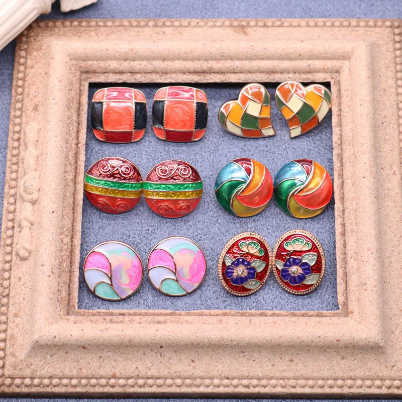 

Temperament Geometry Earring Stud Popular Dripping Oil Painting Love Round Colorful Party Brincos Accessories