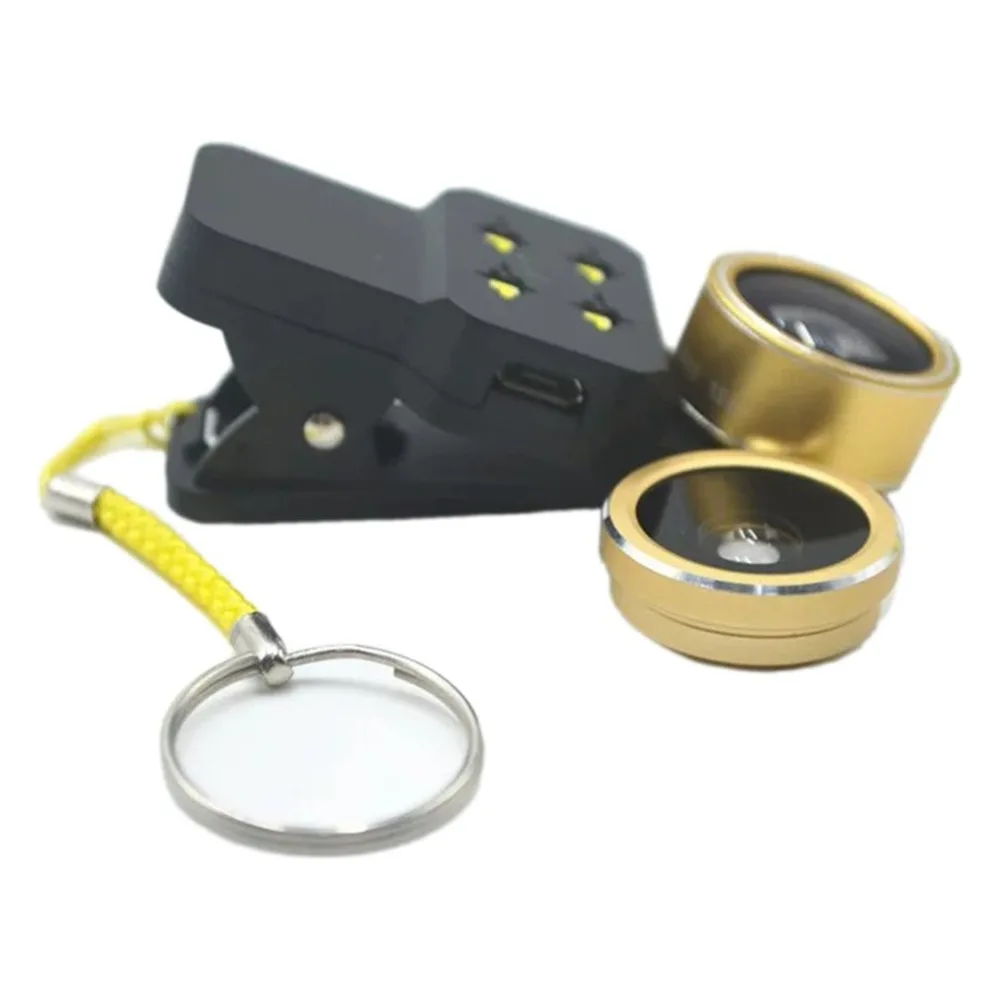 

4 In 1 HD Ultra Wide Angle Mobile Lens with Selfie Ring Lamp Upgrade Len Light Portable Universal Macro Fish Eye Fill Light
