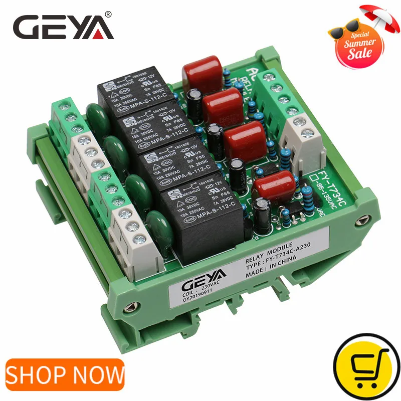 GEYA Din Rail 4 Канальный Релейный Модуль 1 SPDT DIN рейка крепление 12 вольт постоянного