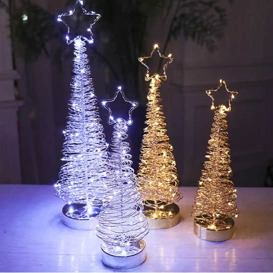 

Tabletop Metal Christmas Tree Lamp Spiral Wrought Iron Ornament Display Stand,Christmas Desktop Decorations LED Lights Xmas Tree