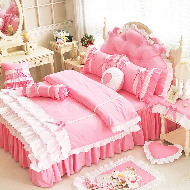 Комплект постельного белья принцессы хлопок 4/7 шт. розовое постельное белье для